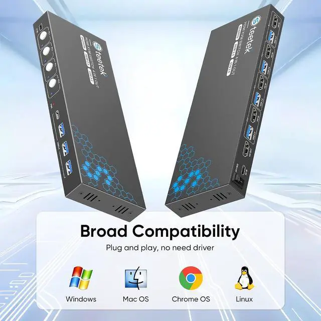 Alt view image 6 of 7 - USB 3.0 HDMI KVM Switch 1 Monitors 4 Computers, 4K@60Hz KVM Switches for 4 Computers Sharing Monitor Keyboard Mouse Hard Drives Printer, with EDID Adaptive,1 HDMI Cable and 4 USB Cable