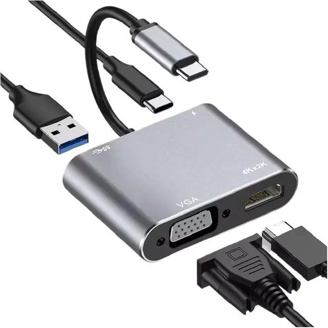 Alt view image 2 of 4 - USB C to HDMI-Compatible Adapter TY>pe C Digital AV Multiport Adapter 3 Converter to 4K 1080P for(Gray 4 in 1)