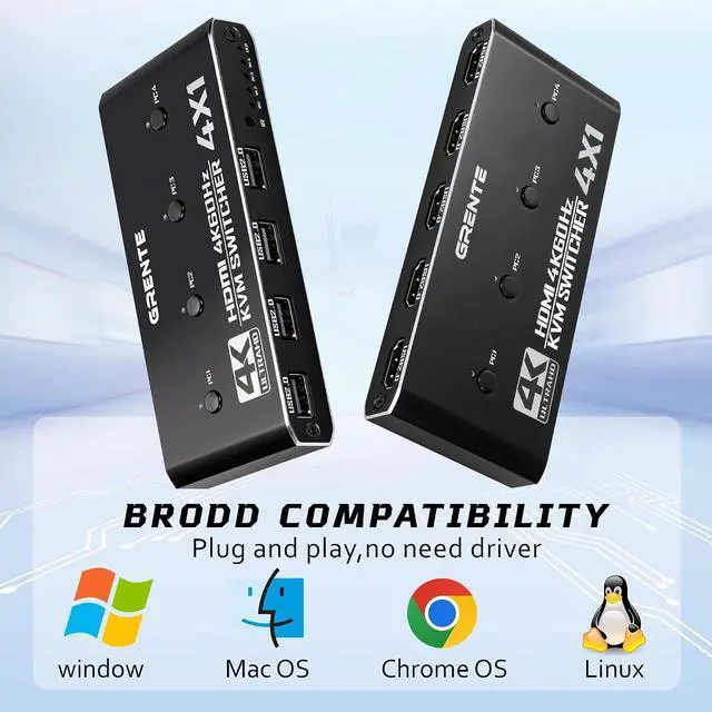 Alt view image 6 of 7 - 4 Port KVM Switch HDMI 1 Monitors 4 Computers - 4K@60Hz KVM Switcher with USB 2.0, 1 Keyboard 4 Computers Switch Box for Desktop, Mini PC, Laptop, Linux - with 4 HDMI Cables & USB Cables