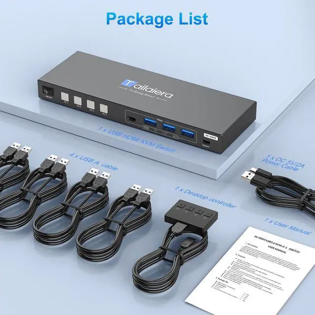 Alt view image 7 of 7 - HDMI KVM Switch 1 Monitors 4 Computers - 4K@60Hz 4 Port KVM Switch for 4 Computers,Kvm Switch 4 Computers with 4 USB 3.0 Ports Share Keyboard Mouse Printer with 4 USB Cables and Desktop Controller