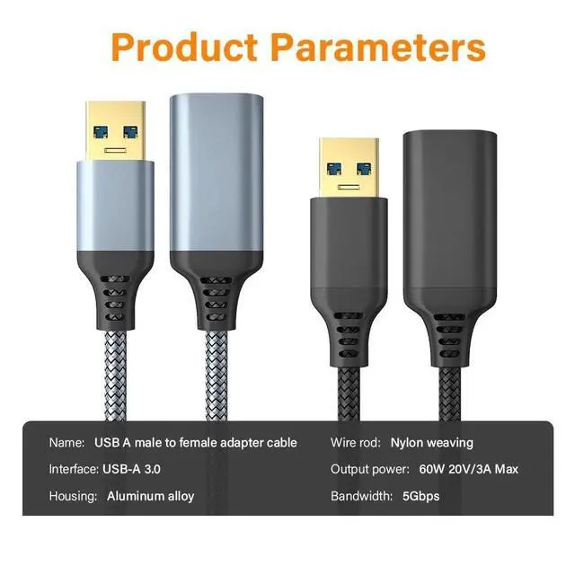 Alt view image 5 of 5 - High Speed USB 3/2.0 Extension Cable Type A Male to Female(1m,Black)