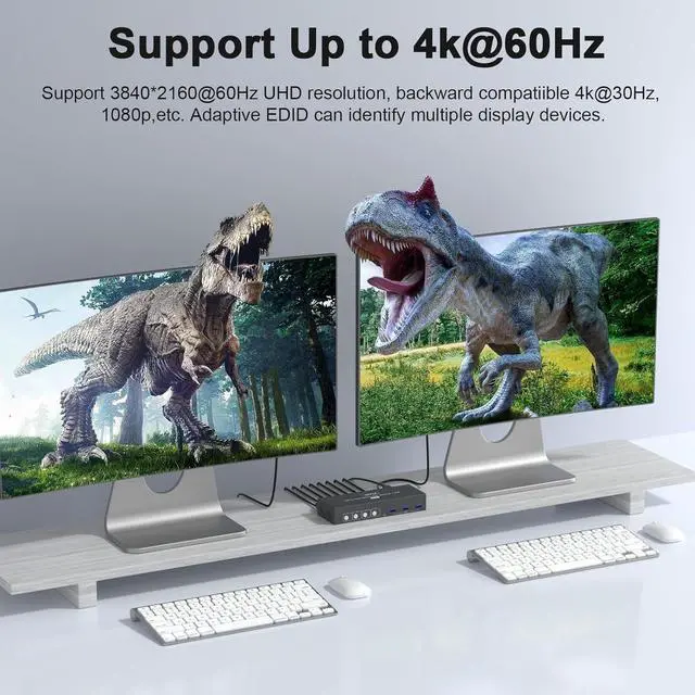 Alt view image 5 of 7 - USB3.0 Switch HDMI Kvm Switch 4 Computers 2 Monitors with 3 USB Ports, 4K@60Hz for 4 Computers Sharing 2 Monitors and Keyboard Mouse, Supports Button Control, EDID Compatible