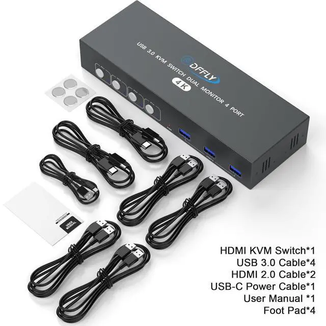 Alt view image 7 of 7 - USB3.0 Switch HDMI Kvm Switch 4 Computers 2 Monitors with 3 USB Ports, 4K@60Hz for 4 Computers Sharing 2 Monitors and Keyboard Mouse, Supports Button Control, EDID Compatible
