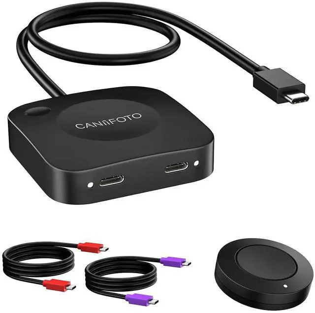Main image of Caniifoto 20Gbps USB C Switch for 2 Computers, USBC Switcher Support 8K@60Hz 4K@120Hz Video/20Gbps Data Transfer/140W Charging, Compatible with USB-C/Thunderbolt 4 Device, 2 USB-C Cables Included