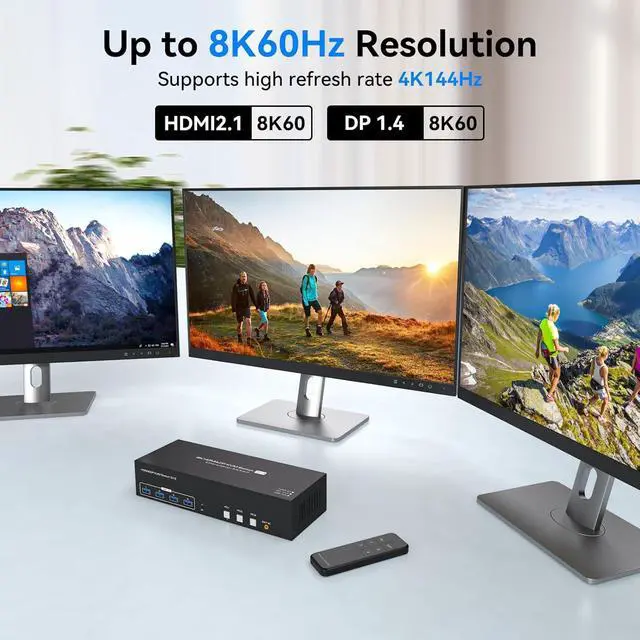 Alt view image 5 of 7 - KVM Switch 3 Monitors 3 Computers 4K144Hz 2 Displayport HDMI Triple Monitor KVM for 3 PC Sharing 3 Screens and 4 USB 3.0 Port with Controller