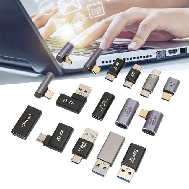 Alt view image 2 of 7 - 16Pcs USB Adapters Kit Aluminium Alloy Multi Angle USB 3.0 3.1 Type C Converters for Phone Computer Peripherals Data Charging