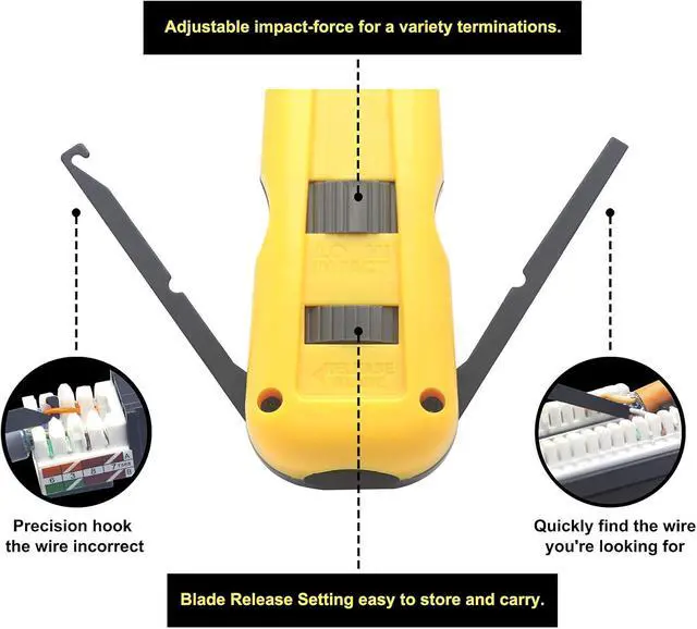 Alt view image 6 of 7 - VCE Punch Down Impact Tool with 110 and 66 Blades Bundle with 50-Pack RJ45 Cat6A 90-Degree Keystone Jack Blue with 2-Pack Wire Stripper Cutter and 1-Pack Punch Down Stand