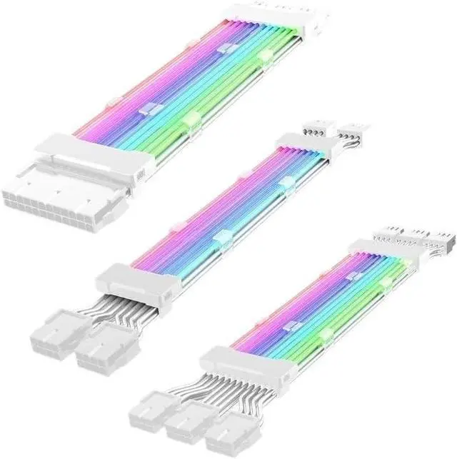 Alt view image 2 of 5 - KUNSR Computer 18AWG ARGB Sync PSU Power Supply Extension Cable Kit ATX 24PIN GPU PCI-E 8PIN RGB Colorful Module Cables(1x24P)