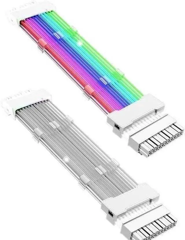 Alt view image 3 of 4 - KUNSR ARGB PSU Power Supply Extension Cable 24 Pin Motherboard Extension Cable Graphics Card 8-Pin 6+2Pin RGB Glow Extension Cable(24pin Black)