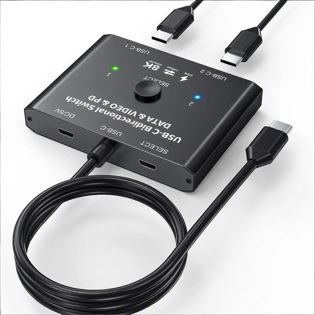 Main image of 8K USB C Switch 2 Computers, Bi-Directional USB C Switch 1 in 2 Out/ 2 in 1 Out, USB Switcher 2 Computers Share USB Devices for Printer, Keyboard, Mouse, No Compatible with Docking Station