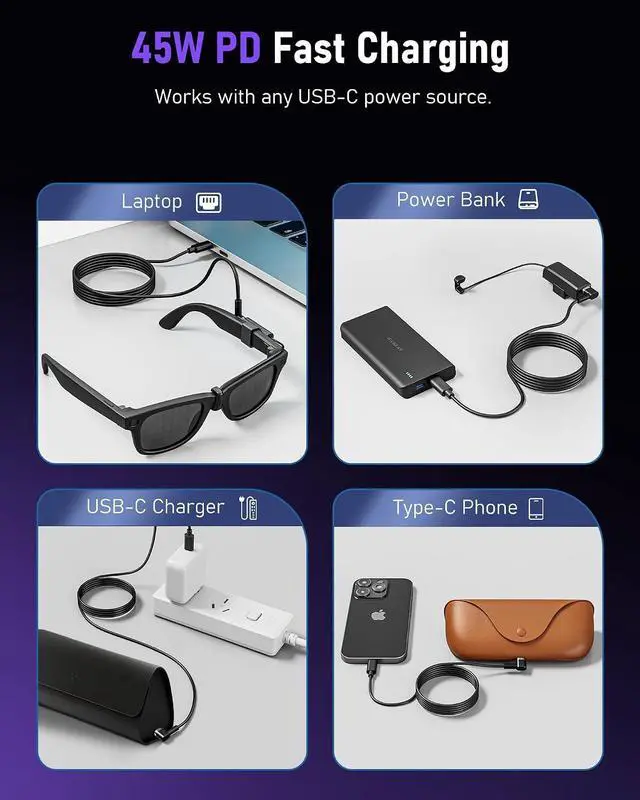 Alt view image 5 of 7 - 2-in-1 Smart Glasses Charging & Care Kit Compatible with Ray-Ban & Oakley Meta Magnetic USB-C Charger Cable with Handshake Protocol + Accessories Set with Storage Case, Nose Pads, Lanyard & Cleaning