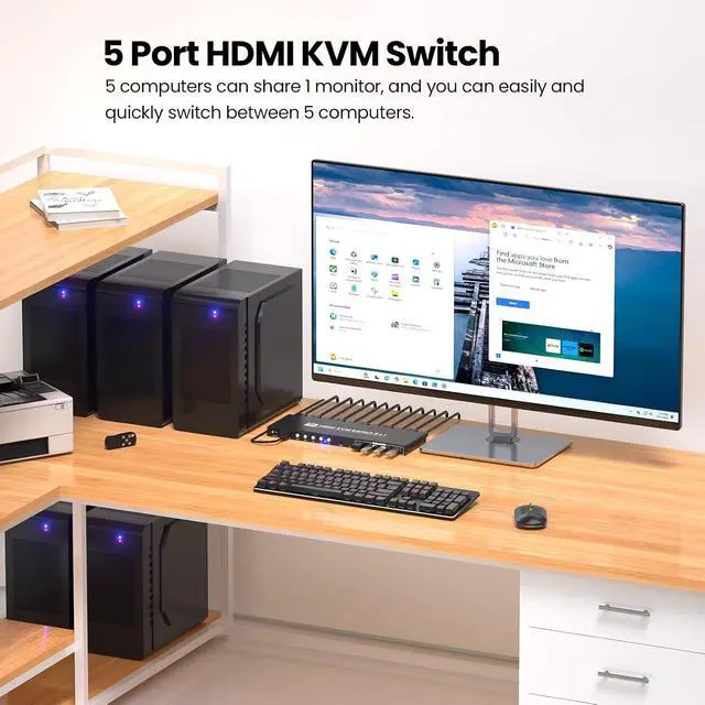 Alt view image 2 of 7 - 5 Port HDMI KVM Switch, 4K@60Hz USB 3.0 KVM Switch 1 Monitor 5 Computers for Operating 5 PCs with One Keyboard, Mouse and Monitor
