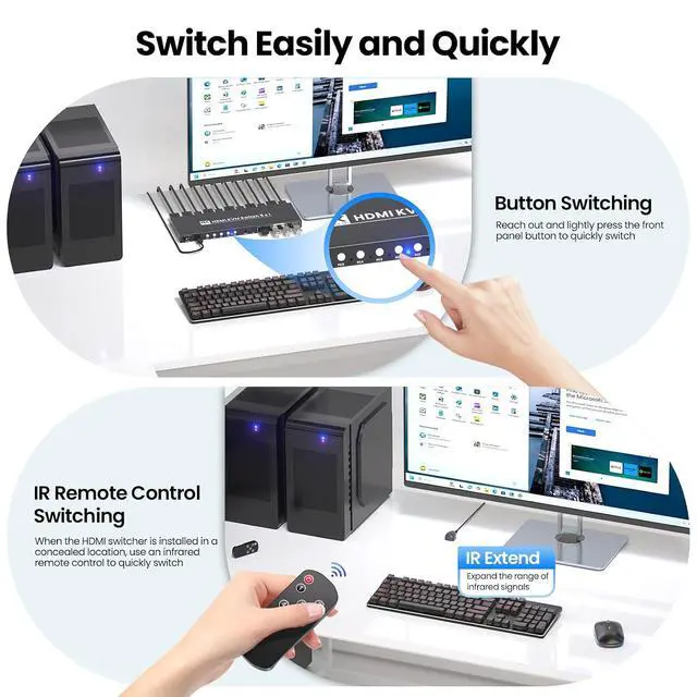 Alt view image 5 of 7 - 5 Port HDMI KVM Switch, 4K@60Hz USB 3.0 KVM Switch 1 Monitor 5 Computers for Operating 5 PCs with One Keyboard, Mouse and Monitor