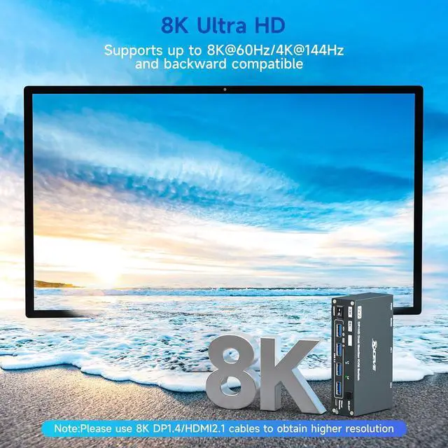 Alt view image 5 of 7 - HDMI Displayport KVM Switch 2 Computers 2 Monitors, 4K@60Hz KVM Switcher Dual Monitor for 2 PC, USB 3.0 Ports Support Extended/Mirror Mode with Desktop Controller