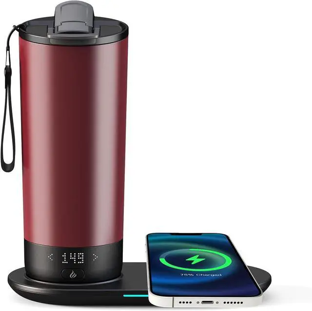 Main image of Temperature Control Heated Travel Mug Smart Self Heating Coffee Mug 20 Oz App Controlled LED Display Coffee Serving Sets Mug Kept at a Constant Temperature for 4-10 Hours (Burgundy, 20 oz)