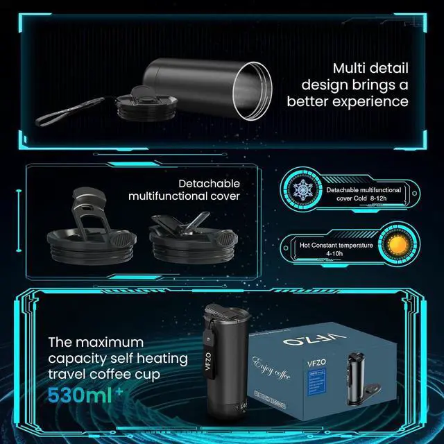 Alt view image 5 of 6 - Temperature Control Heated Travel Mug Smart Self Heating Coffee Mug 20 Oz App Controlled LED Display Coffee Serving Sets Mug Kept at a Constant Temperature for 4-10 Hours (Burgundy, 20 oz)