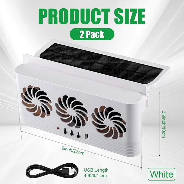 Alt view image 2 of 7 - Tujoe 2 Pack Solar Powered Car Exhaust Fan 3 Fans Car Window Air Vent Radiator Solar Energy Cooling Vent Exhaust for General Types (Solar & Battery & USB 3 Fans,White)