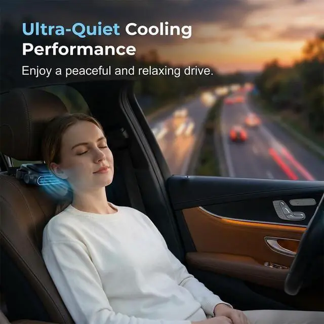 Alt view image 4 of 5 - Car Seat Fan For for Driver & Back Passengers,2026 Invisible Car Headrest Cooling Fan,3-Speed Adjustable USB Portable Backseat Fan For Kids Baby,For Most Vehicle Jeep Van RV Truck