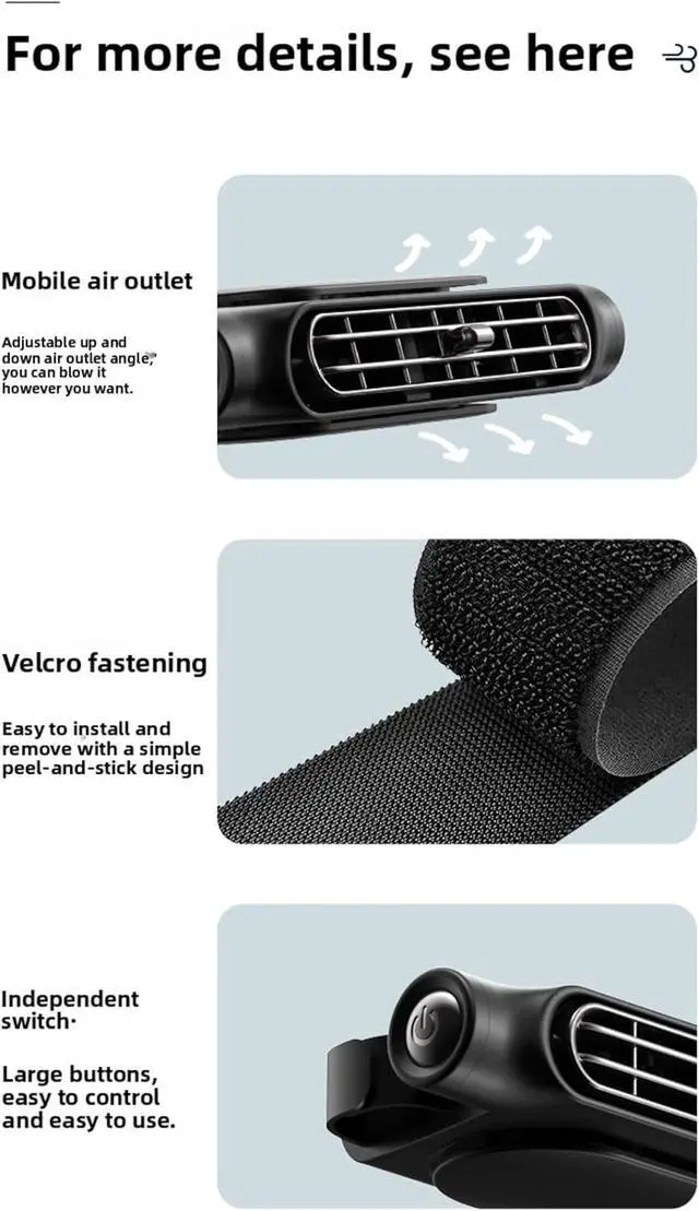 Alt view image 7 of 7 - Bladeless Dual-Turbine Car Fan, Quiet USB 3-Speed (USB Plug-in,White) | Dual-turbine bladeless cooling, USB powered, 3 quiet speeds, baby & pet safe, fits most headrests, SUV truck car