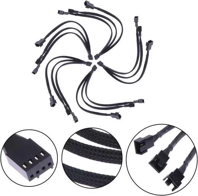 Alt view image 5 of 6 - KUNSR 4 Pin Extension Cable Motherboard Office 1 to 3 Ways Splitter Sleeved Connector CPU PWM Fan Practical Accessories Tinned Copper(5 PCS)