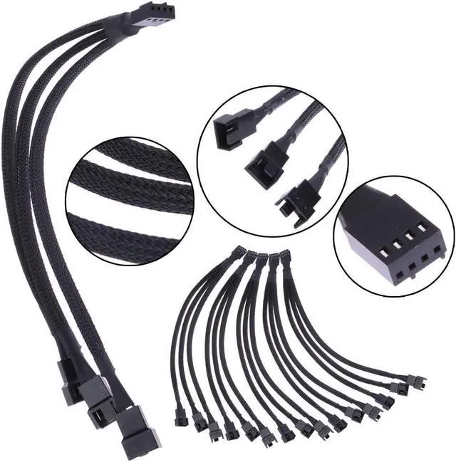 Alt view image 6 of 6 - KUNSR 4 Pin Extension Cable Motherboard Office 1 to 3 Ways Splitter Sleeved Connector CPU PWM Fan Practical Accessories Tinned Copper(5 PCS)