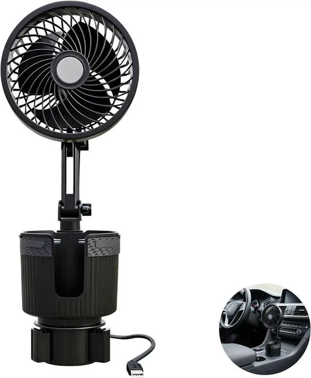 Alt view image 3 of 5 - Car Cooling Fan, 2-in-1 USB Powered with Cup Holder, 6 in / 15.2 cm, Telescopic Rotating Mount, Adjustable Base, 5V Universal Vehicle Fan for Cars, Trucks, SUVs