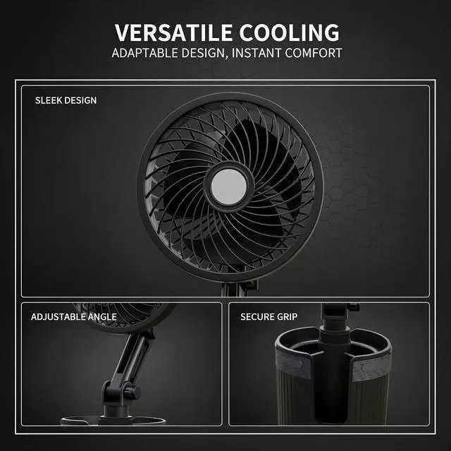 Alt view image 4 of 5 - Car Cooling Fan, 2-in-1 USB Powered with Cup Holder, 6 in / 15.2 cm, Telescopic Rotating Mount, Adjustable Base, 5V Universal Vehicle Fan for Cars, Trucks, SUVs