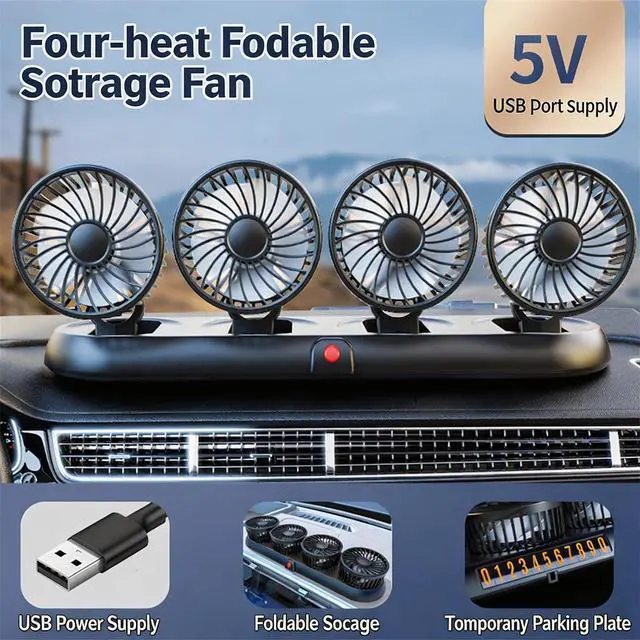 Alt view image 5 of 7 - Rulbelok Multifunctional USB 4 Head Fan Trunk Cooling Fan Texture for Vehicles with Expandable Base and Quiet Motor Cooling Car