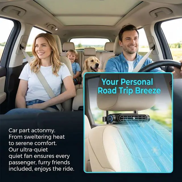 Alt view image 2 of 7 - Car Seat Cooling Fan, 2026 Upgrade Rechargeable Car Seat Fan with Seatback Cooling Airflow, 3-speed Quiet USB Car Fans for Backseat for Kids, Pets, Camping & Travel (2PCS-Black)