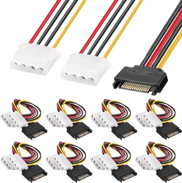 Main image of KUNSR SATA to LP4 15 Pin SATA Male to 2 x 4 Pin IDE Female Y Splitter Power Cable Adapter