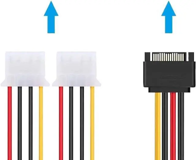 Alt view image 3 of 6 - KUNSR SATA to LP4 15 Pin SATA Male to 2 x 4 Pin IDE Female Y Splitter Power Cable Adapter