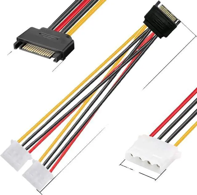 Alt view image 5 of 6 - KUNSR SATA to LP4 15 Pin SATA Male to 2 x 4 Pin IDE Female Y Splitter Power Cable Adapter
