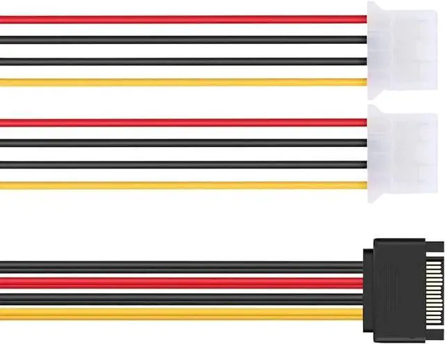Alt view image 6 of 6 - KUNSR SATA to LP4 15 Pin SATA Male to 2 x 4 Pin IDE Female Y Splitter Power Cable Adapter