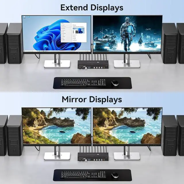 Alt view image 3 of 7 - KVM Switch 4 Computers 2 Monitors HDMI 4K120Hz EDID Emulation 4 Port KVM Switch for 4 PCs to Share Dual Monitors and 4 USB 3.0 Peripherals Support for Copy/Extend Modes with Controller