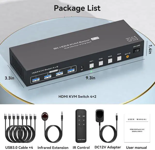 Alt view image 7 of 7 - KVM Switch 4 Computers 2 Monitors HDMI 4K120Hz EDID Emulation 4 Port KVM Switch for 4 PCs to Share Dual Monitors and 4 USB 3.0 Peripherals Support for Copy/Extend Modes with Controller