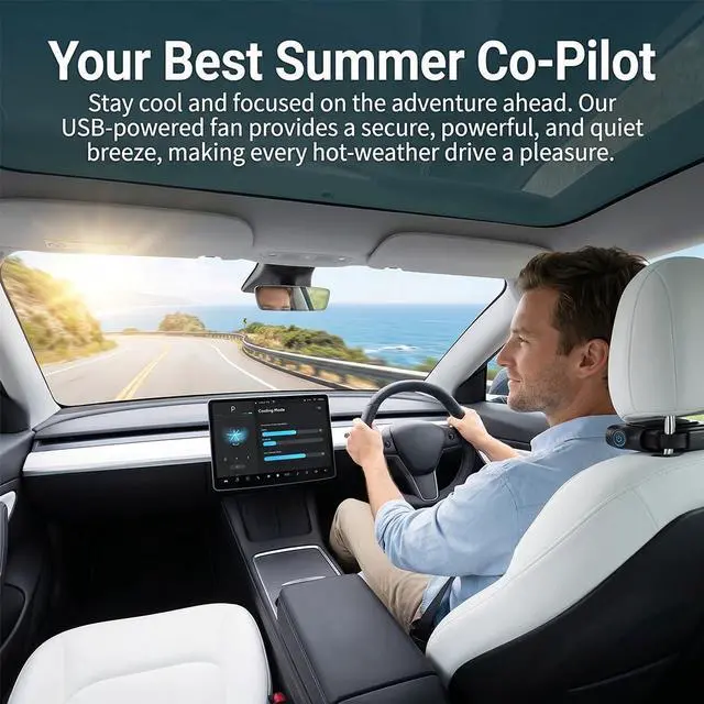 Alt view image 7 of 7 - Car Seat Cooling Fan, 2026 Upgrade Rechargeable Car Seat Fan with Seatback Cooling Airflow, 3-speed Quiet USB Car Fans for Backseat for Kids, Pets, Camping & Travel (2PCS-Black)