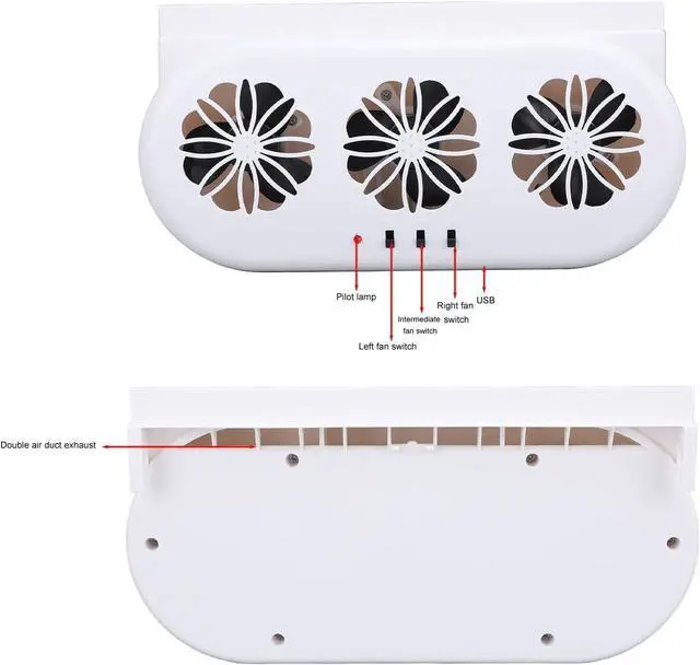 Alt view image 3 of 7 - Car Air Vent Cooling Fan, USB Plug for Quick Cooling and Smoke Purification in SUV, 3 Outlet ABS Design, Size