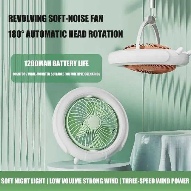 Alt view image 2 of 7 - Portable USB Rechargeable Ceiling Fan With 3 Wind Modes Outdoor Wall Mounted Small Fan For Bedroom and Living Room
