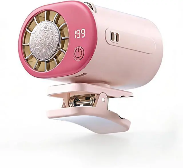 Main image of Portable Clip On Fan with LED Display, 360° Adjustable Airflow USB Powered Quiet Cooling Fan, Compact Air Conditioner Fan for Car Vent, Desk, Travel (Pink)