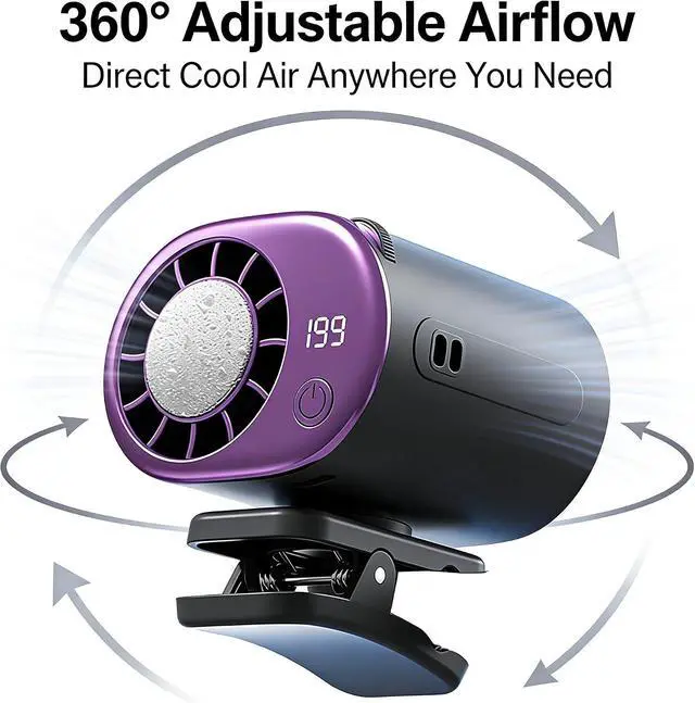 Alt view image 4 of 7 - Portable Clip On Fan with LED Display, 360° Adjustable Airflow USB Powered Quiet Cooling Fan, Compact Air Conditioner Fan for Car Vent, Desk, Travel (Pink)