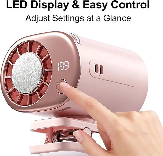 Alt view image 6 of 7 - Portable Clip On Fan with LED Display, 360° Adjustable Airflow USB Powered Quiet Cooling Fan, Compact Air Conditioner Fan for Car Vent, Desk, Travel (Pink)