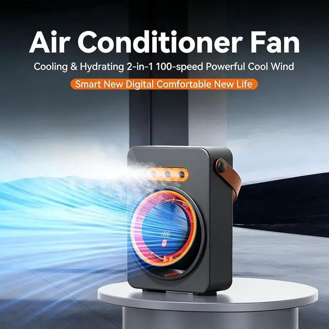 Alt view image 4 of 7 - Compact Triple Function USB Desktop Fan with 100 Speed Choices and Water Feature for Home Area Cooling and Refreshing