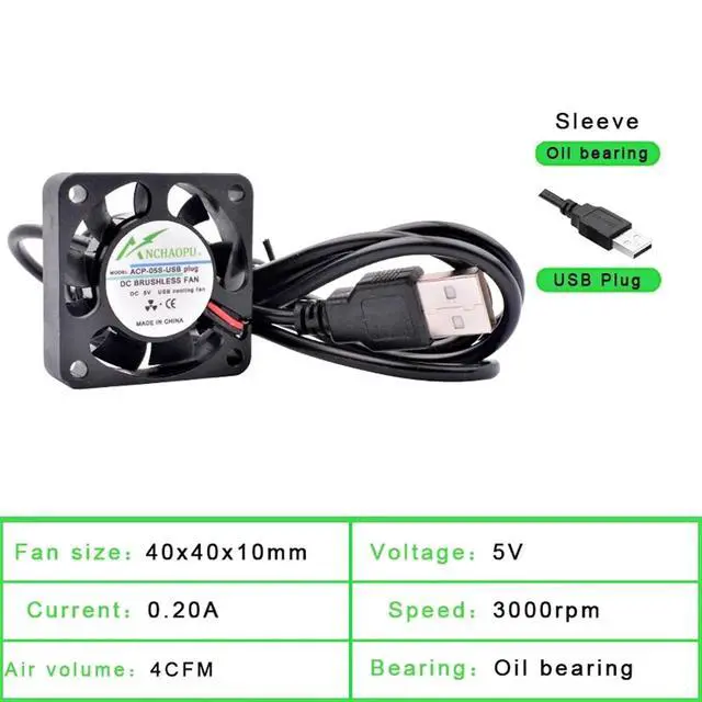 Alt view image 2 of 7 - 1PCS 40mm 50mm 60mm 70mm 80mm 92mm 120mm DC5V USB Connector Quiet Cooling Fan for DIY Cooling Router Game TV Box Power Supply(40x40x10mm Sleeve)