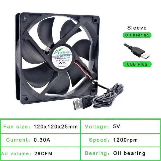 Alt view image 3 of 7 - 1PCS 40mm 50mm 60mm 70mm 80mm 92mm 120mm DC5V USB Connector Quiet Cooling Fan for DIY Cooling Router Game TV Box Power Supply(40x40x10mm Sleeve)