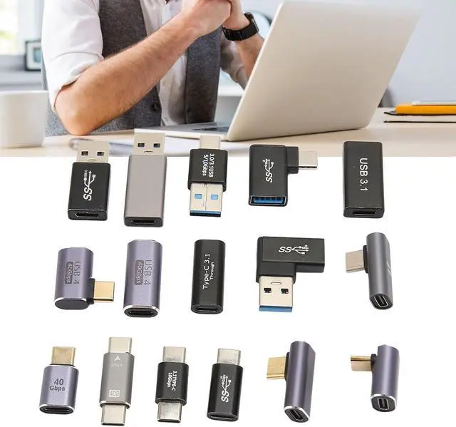 Alt view image 7 of 7 - 16Pcs USB 3.0 3.1 Type C Aluminium Alloy Adapters Kit, Different Angles USB Converter Set for Phone Computer Peripherals, Easy Plug and Play, Wide Application, Stable Connection