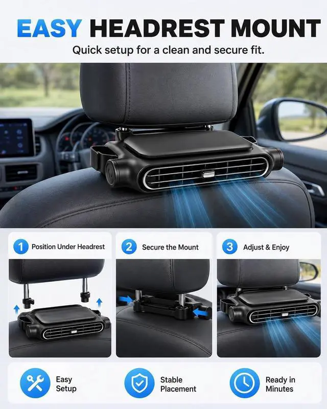 Alt view image 4 of 7 - Car Seat Fan USB Connectivity Dual Turbines Powerful Airflow Portable Breeze Headrest Cooling for Rear Facing Driver Backseat Eliminates Swamp Back Cars Accessories Upgraded Chiller(2PCS-USB-A)