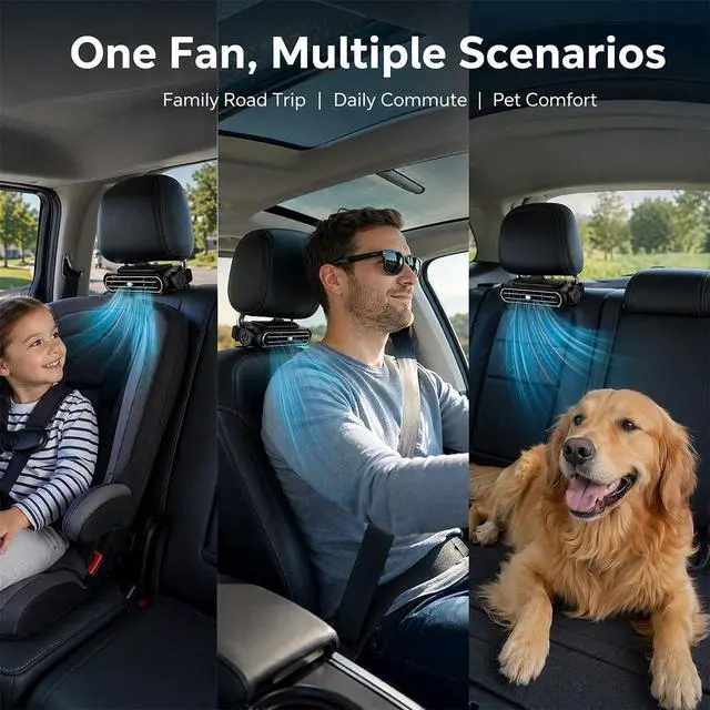 Alt view image 3 of 7 - Car Seat Cooling Fan, Mini Portable USB Back Cooling Fan Kids Baby Quiet Headrest Neck Fan Accessories with 3 Adjustable Wind Speeds for Vehicle Jeep Van RV Truck (Mix, Battery Model)