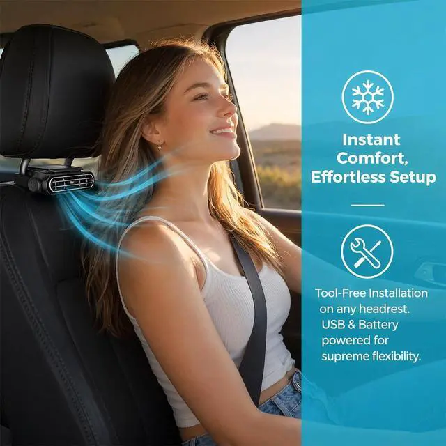 Alt view image 5 of 7 - Car Seat Cooling Fan, Mini Portable USB Back Cooling Fan Kids Baby Quiet Headrest Neck Fan Accessories with 3 Adjustable Wind Speeds for Vehicle Jeep Van RV Truck (Mix, Battery Model)