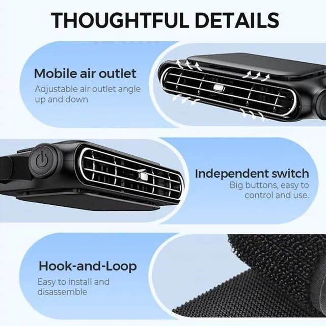 Alt view image 7 of 7 - Car Seat Cooling Fan, Mini Portable USB Back Cooling Fan Kids Baby Quiet Headrest Neck Fan Accessories with 3 Adjustable Wind Speeds for Vehicle Jeep Van RV Truck (Mix, Battery Model)