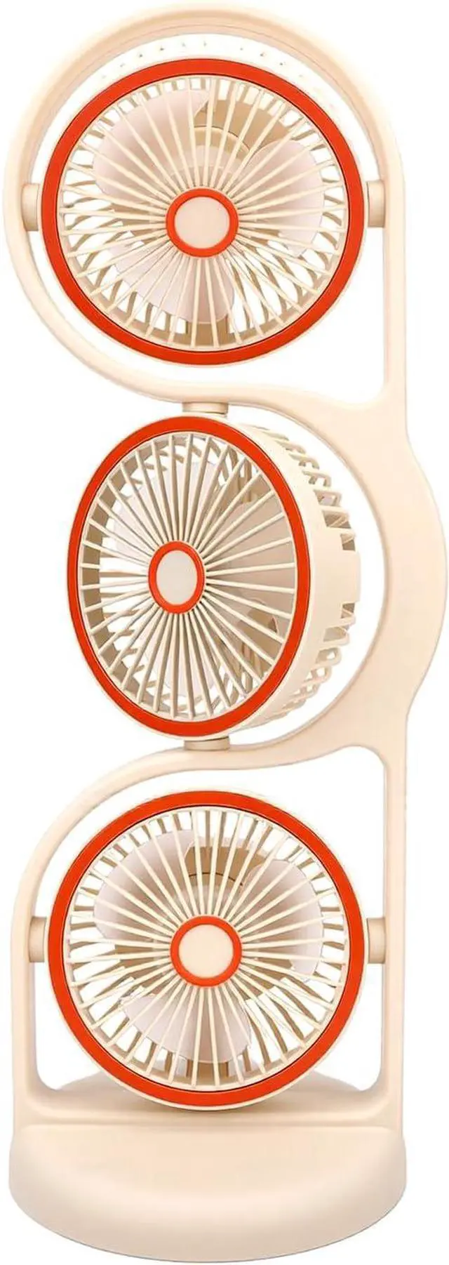 Alt view image 2 of 7 - Sanpyl Desk Fan, USB Rechargeable Portable Fan, 3 Head with Multiple Speed Settings, Desk for Study Work Outdoor (Beige)